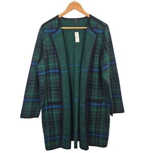 Talbots Woman Green Blue Plaid Open Front Cardigan Sweater 1X NWT